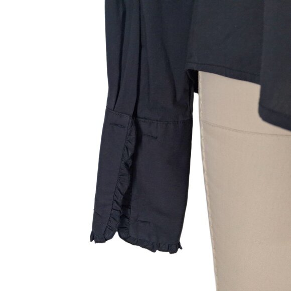 Tahari Black Button Front Shirt French Cuffs Pick Stitch Tailored Stretch SZ M - Picture 4 of 13